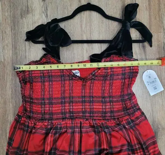 Arula size 2X red Plaid dress with black velvet shoulder ties‎ NWT - Picture 7 of 8